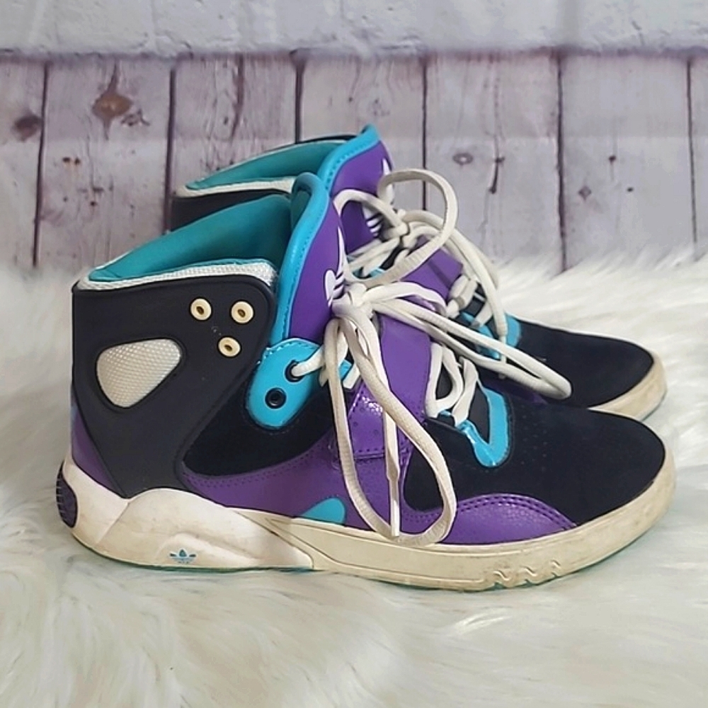 Adidas Roundhouse Mid J Suede Purple Teal Retro Sneakers Shoes Youth Size 6